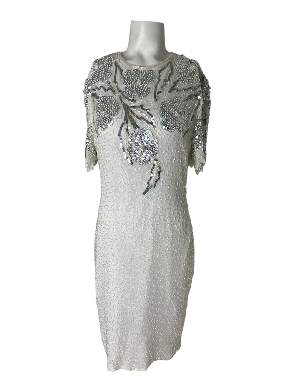 Scala Silver and White Beaded Midi Dress